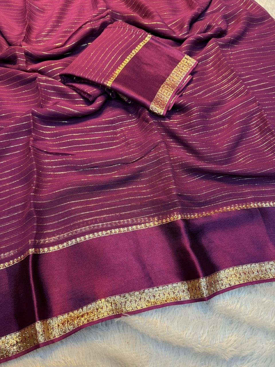 Charming Function Wear Pure Viscose Georgette Fabric With Satin Border Work Saree With Blissful Blouse Piece
