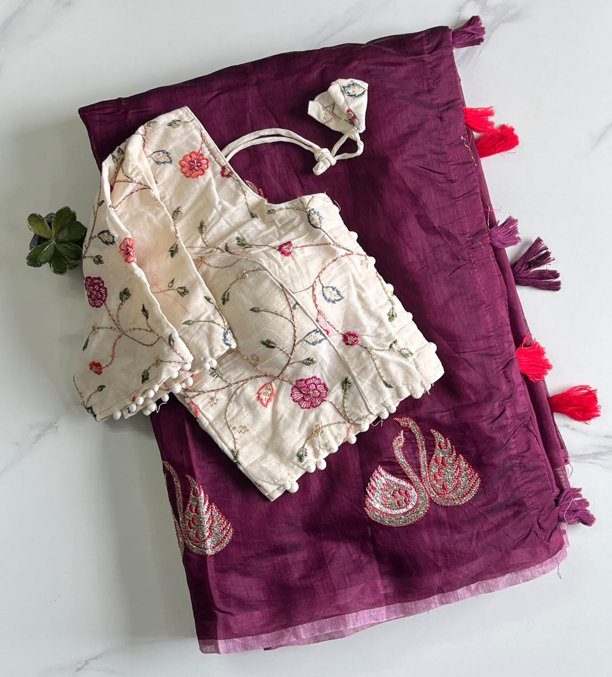 Fanctabulous Function Wear Chanderi Cotton Embroidery n Tussels Work Fancy Designer Saree With Stitched Blouse