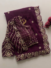 Load image into Gallery viewer, Blossom Party Wear Faux Georgette Sequence Heavy Border n Real Mirror Work Fancy Designer Saree With Unstitched Blouse
