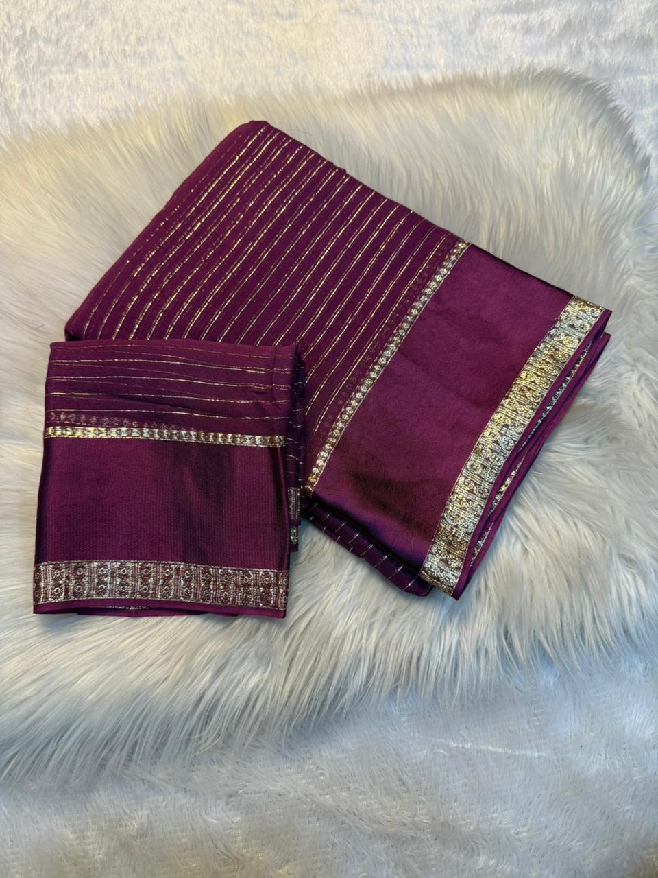 Charming Function Wear Pure Viscose Georgette Fabric With Satin Border Work Saree With Blissful Blouse Piece