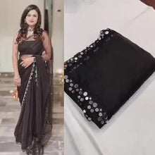 Load and play video in Gallery viewer, Party Wear Black Color Organza Silk Real Mirror n Cut Work Designer Saree
