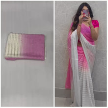 Load and play video in Gallery viewer, Party Wear Off White n Pink Color Chinon Silk Mukesh Work Fancy Designer Saree
