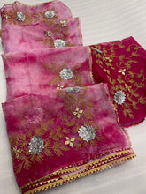 Load image into Gallery viewer, Pink Color Organza Silk Saree With Beautiful Shibori Print With Gota Patti Handwork
