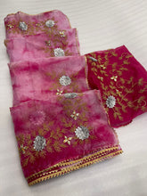 Load image into Gallery viewer, Pink Color Organza Silk Saree With Beautiful Shibori Print With Gota Patti Handwork
