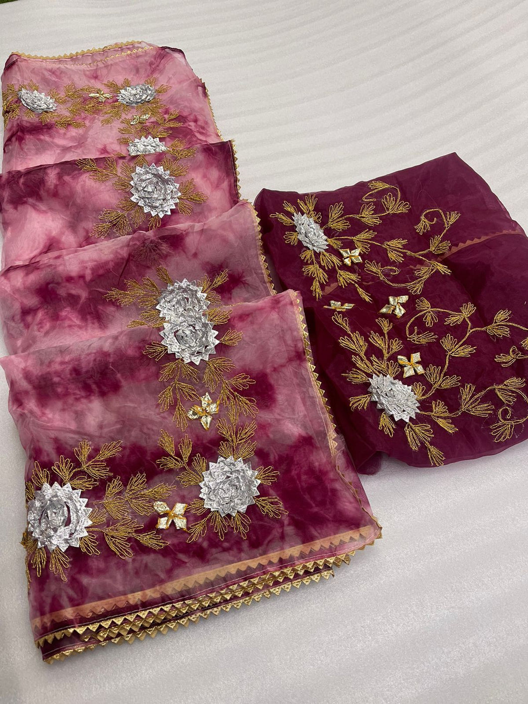 Purple Color Organza Silk Saree With Beautiful Shibori Print With Gota Patti Handwork