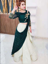 Load image into Gallery viewer, New Party Wear Dark Green Color Taffeta Silk Embroidered Semi Stitched Lehenga Choli Design
