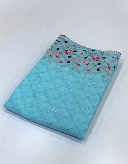 Party Wear Sky Blue Color Chiffon Embroidery n Sequence Work Fancy Designer Saree
