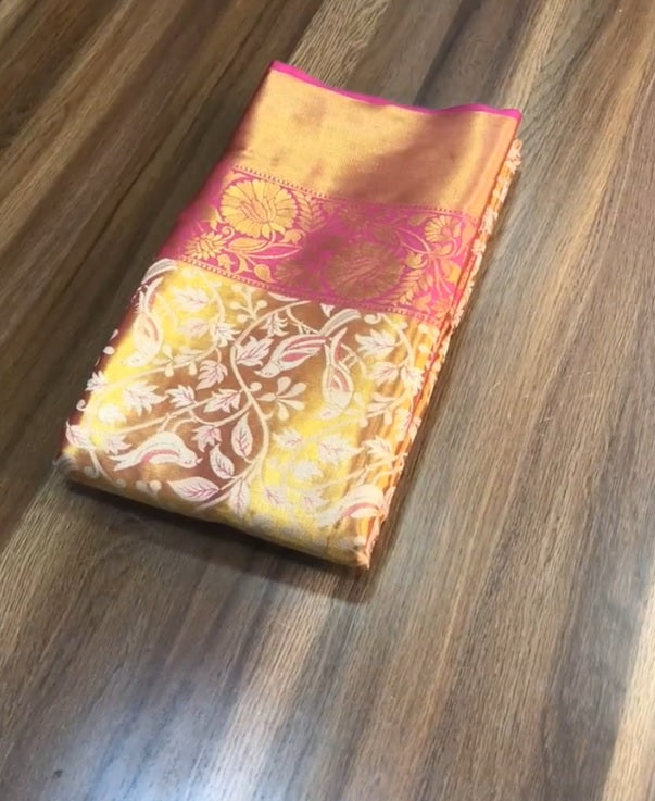 New Wedding Wear Pink Color Kanjivaram Silk Pure Zari Weaving with Beautiful Meena Weaving Saree