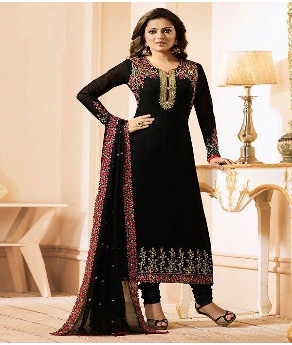 Modern Party Wear Black Color Georgette Fancy Embroidery Work Designer Salwar Suit With Dupatta