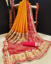 Load image into Gallery viewer, Fancy Heavy Embroidery Gota Patti Work Party Wear Moss Chiffon Silk Designer Saree

