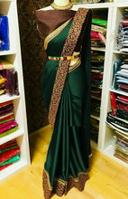 Load image into Gallery viewer, Fancy Satin Silk Embroidery Lace Work Designer Wedding Wear Saree For Girls
