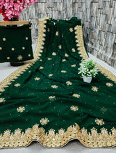 Load image into Gallery viewer, Stylish Wedding Wear Heavy Embroidery Stone Work Georgette Saree For Girls
