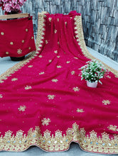 Load image into Gallery viewer, Stylish Wedding Wear Heavy Embroidery Stone Work Georgette Saree For Girls
