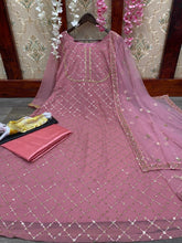 Load image into Gallery viewer, Beautiful Pink Color Georgette Embroidery Sequence Work Party Wear Gown With Dupatta Design
