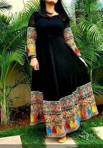 Buy Party Wear Black Color Beautiful Embroidery Work Faux Georgette Long Gown For Girls
