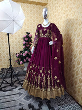 Load image into Gallery viewer, Trendy Party Wear Fancy Embroidery Diamond Jacquard Work Faux Georgette Gown Collection
