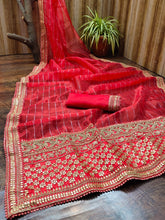 Load image into Gallery viewer, Stylish Wedding Wear Organza Silk Embroidery Fancy Sequence Work Model Saree
