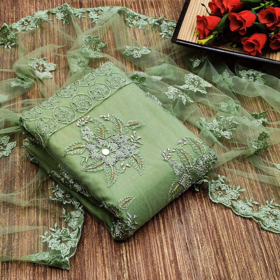 Online Pista Green Color Mono Net Heavy Embroidery Stone Hand Work Wedding Wear Designer Salwar Suit