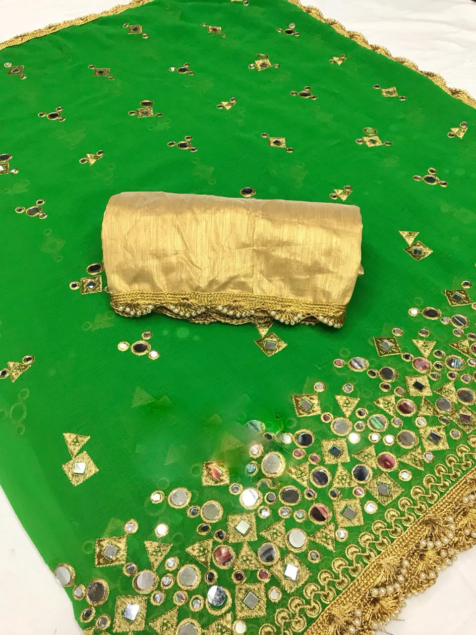 Fancy Marble Silk Zari Embroidery Heavy Mirror Work Party Wear Designer Saree