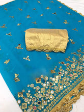 Load image into Gallery viewer, Fancy Marble Silk Zari Embroidery Heavy Mirror Work Party Wear Designer Saree
