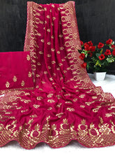 Load image into Gallery viewer, Latest Wedding Wear Pure Vichitra Silk Fancy Embroidery Siroski Work Best Saree Design
