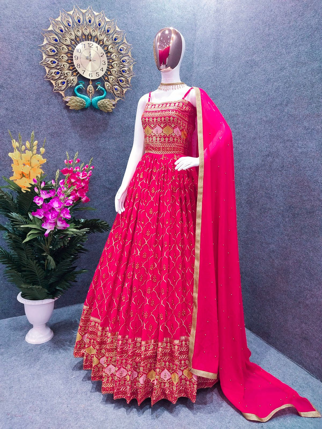 Stylish Party Wear Faux Georgette Fancy Embroidery Work Designer Bridal Gown
