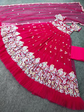 Load image into Gallery viewer, Fancy Embroidery Diamond Work Heavy Butterfly Net Party Wear Designer Gown WithDupatta
