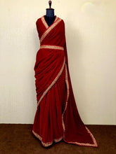 Load image into Gallery viewer, Modern Wedding Wear Velvet Fancy Embroidery Work Maroon Color Designer Heavy Pallu Saree
