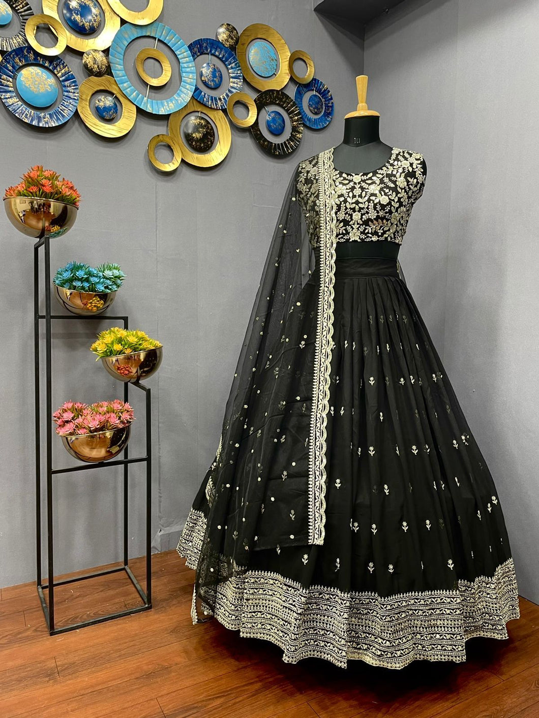 Fancy Party Wear Georgette Heavy Embroidery Sequence Work Black Color Designer Lehenga Choli