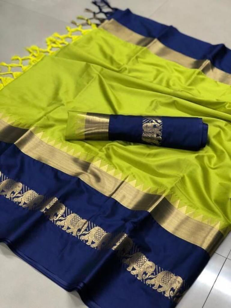 New Wedding Wear Jacquard Cotton Silk Tassels Work Fancy Designer Saree
