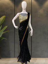 Load image into Gallery viewer, Party Wear Black Color Pure Georgette Lucknowi work Fancy Designer Saree
